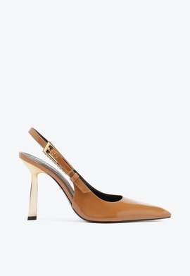 Sapato Ciara Scarpin Slingback Verniz Salto Marrom