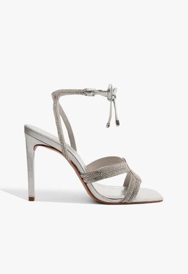 Sandália Prata Salto Fino com Brilho