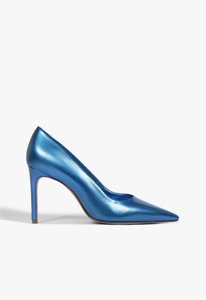Sapato Scarpin Salto Alto Nobuck Azul