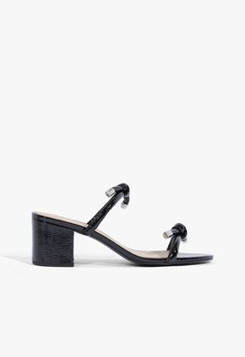 Sandália Mule Salto Bloco Verniz Preta