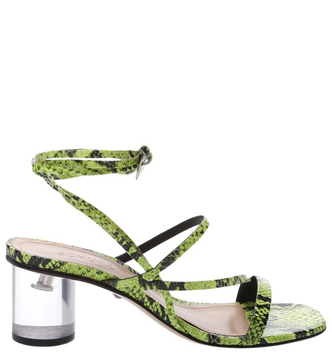 Sandália Salto Transparente Animal Print Verde