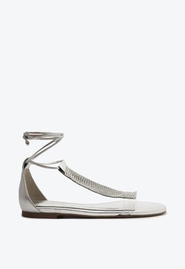Sandália Rasteira Sandra Brilho Prata