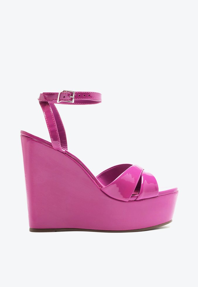 Sandália Anabela Plataforma Verniz Pink