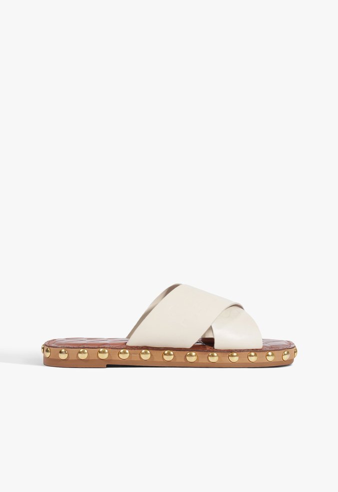 Sandália Tiras Studs Couro Branca