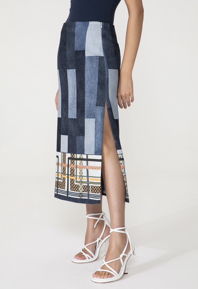 Saia Midi Milena Azul Tapeçaria Saia Midi Milena Azul Tapeçaria