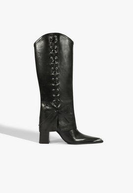 Bota Raffaela Up Cloak Eyelets Couro Preta