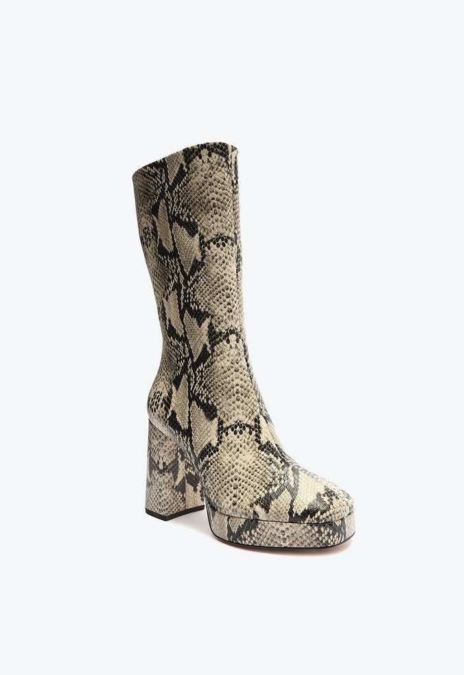 Bota Plataforma Raff Salto Bloco Couro Python Natural Bota Plataforma Raff Salto Bloco Couro Python Natural