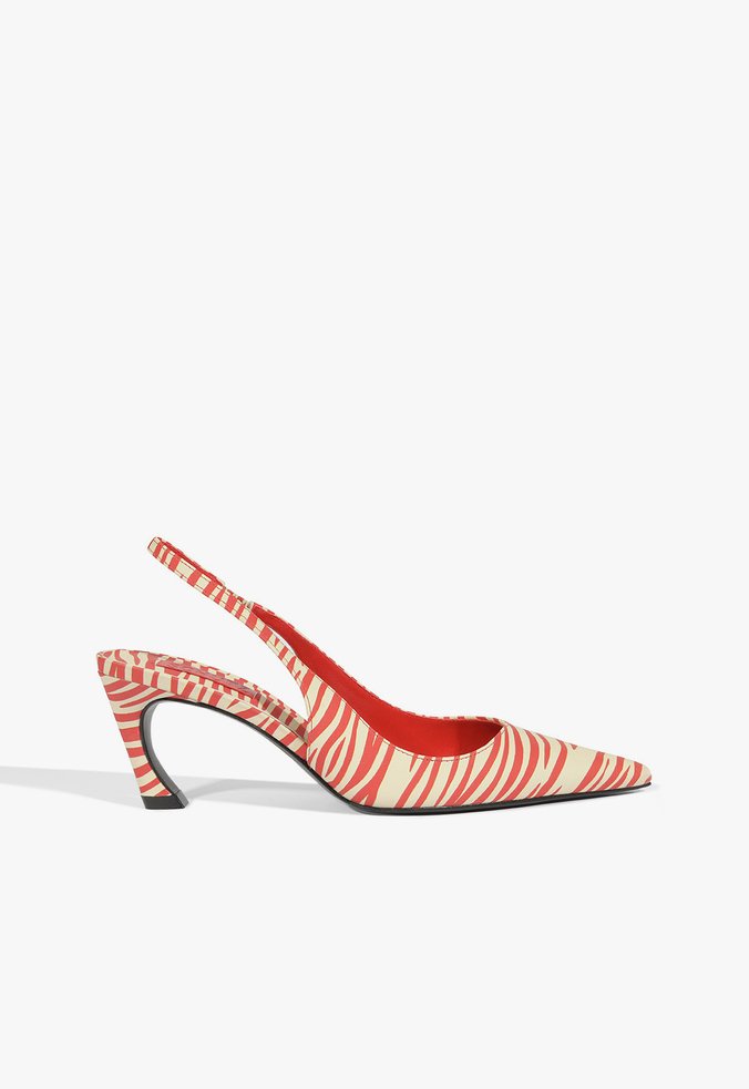 Slingback Lexi Mid Couro Zebra Vermelho