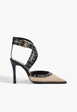 Sandália Anne Palha e Preto