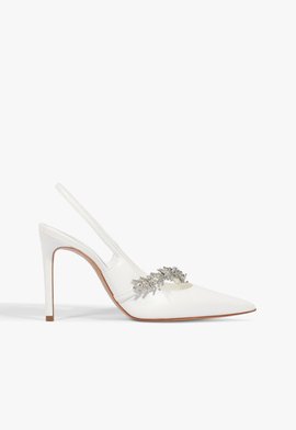 Scarpin Slingback Pedrarias Couro Branca