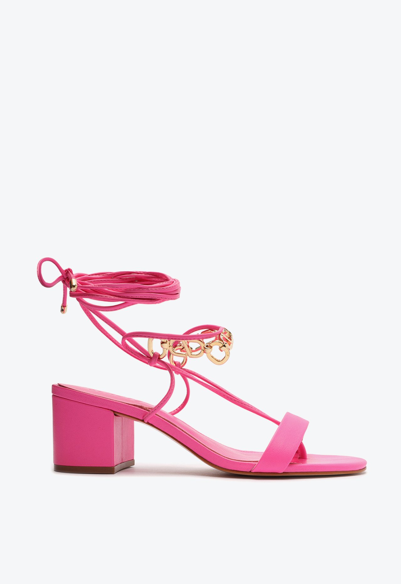 Sandália Hannya Salto Bloco Corrente Couro Rosa | Schutz