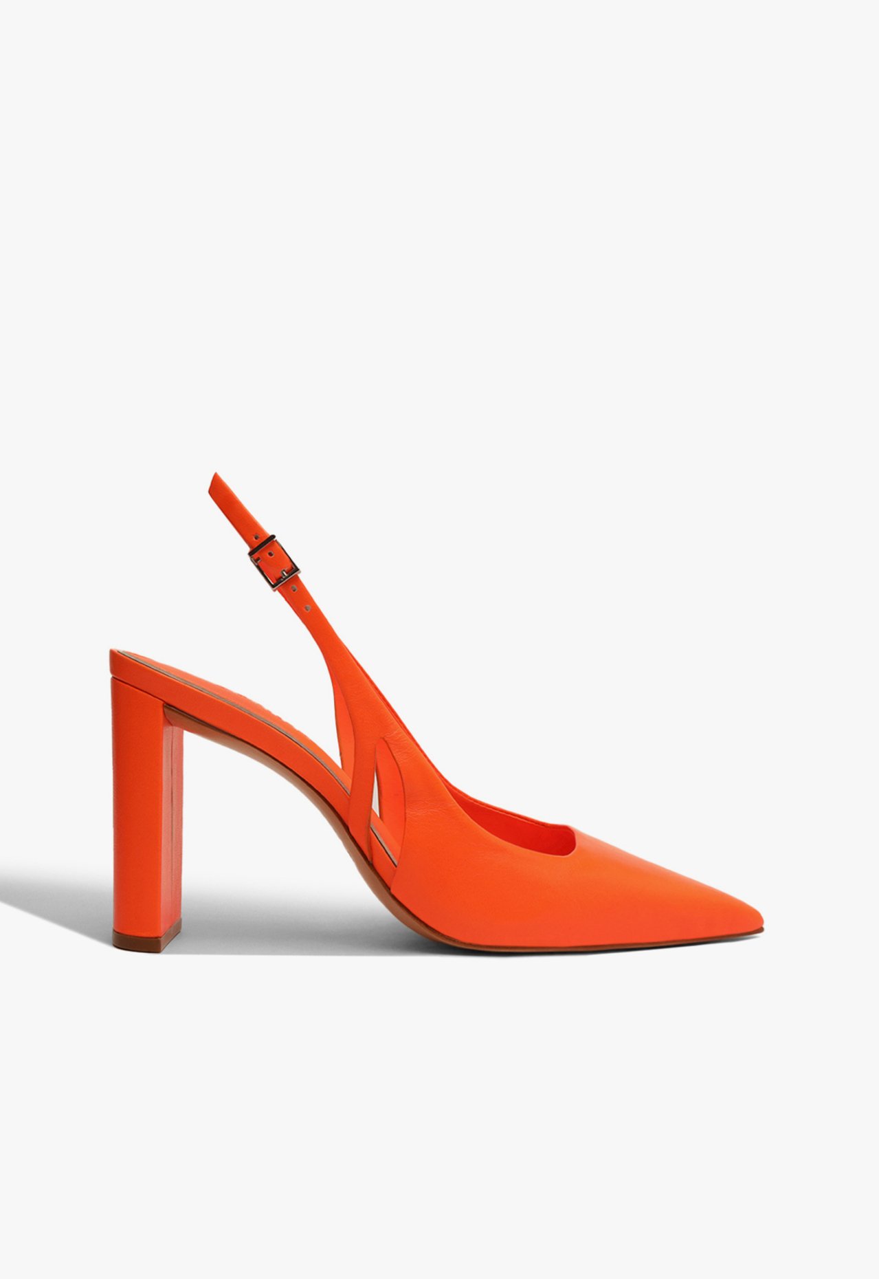 Scarpin Slingback Salto Block Couro Laranja | Schutz