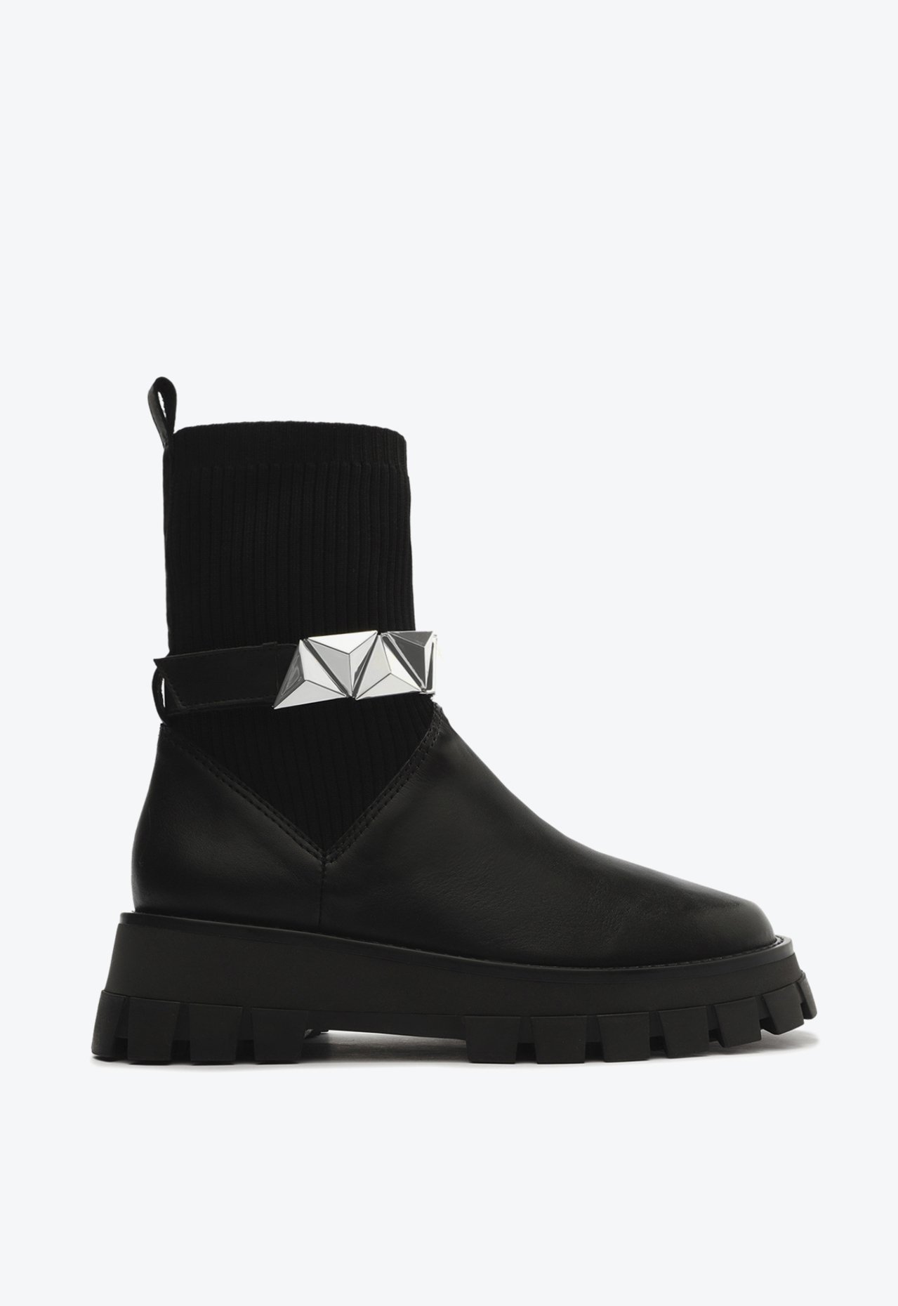 Bota Tratorada Hadley Couro Tricô Preta | Schutz