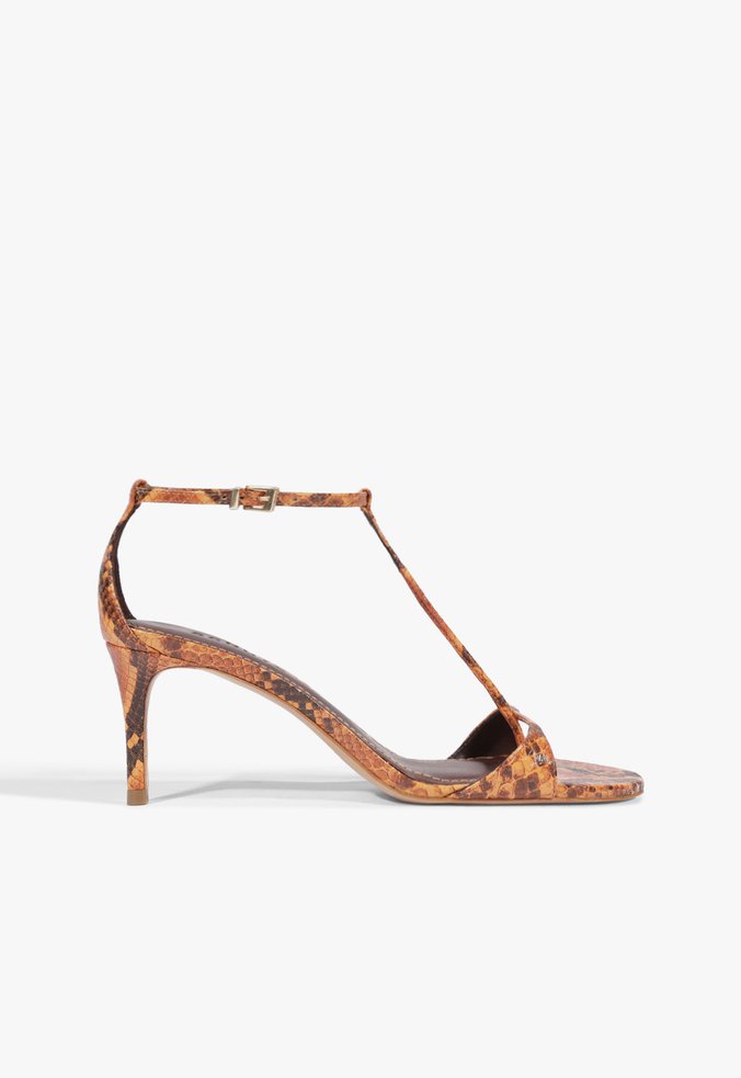 Sandália Coraline Mid Salto Fino Couro Laranja