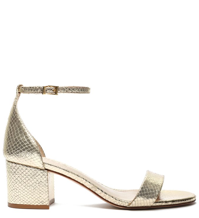 Sandália Minimal Block Heel Snake Platina