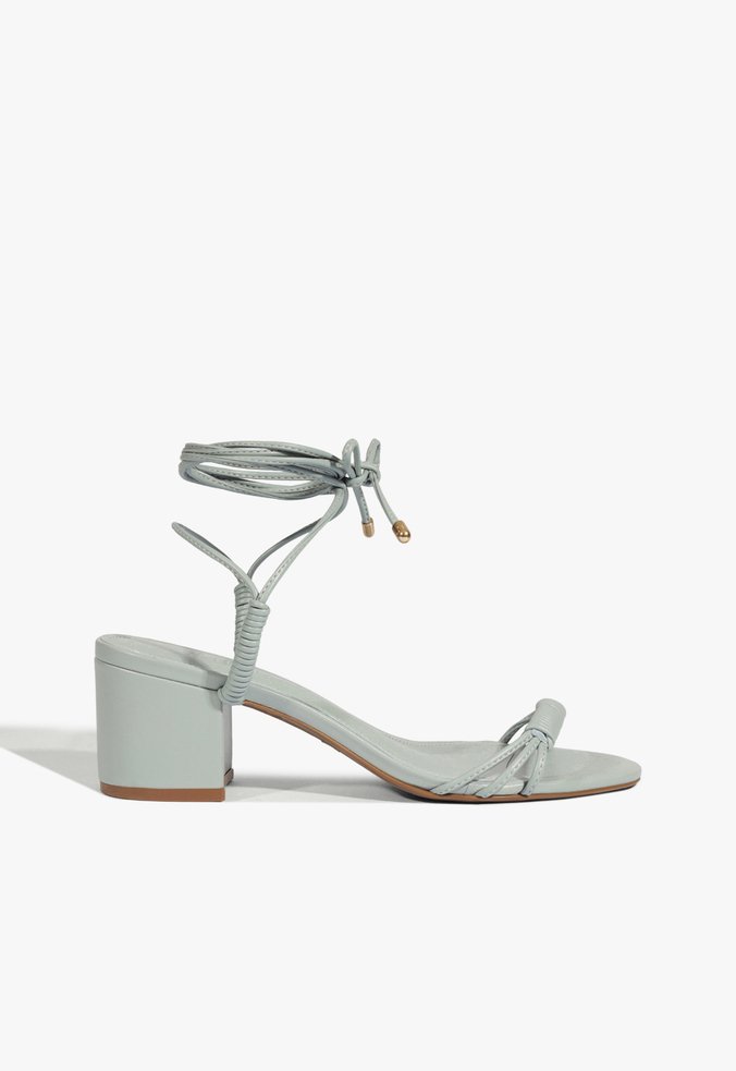 Sandália Salto Bloco Amarração Azul