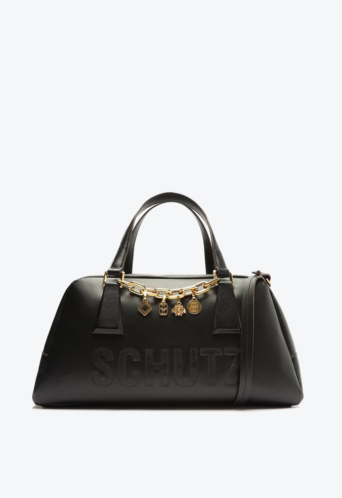 Bolsa Tiracolo Grande Bowling Bardot Couro Preta