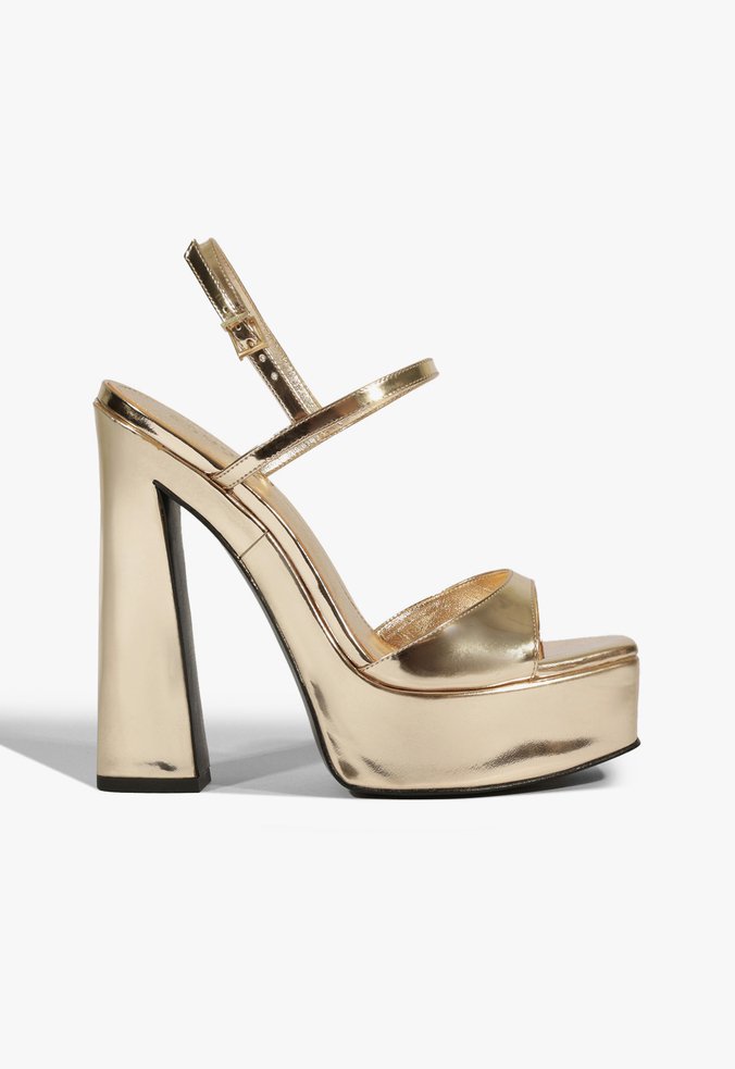 Sandália New Wedge Couro Dourada