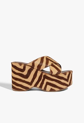 Sandália Anabela Plataforma Textura Zebra