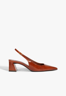 Scarpin Slingback Rhonda Mid Verniz Marrom