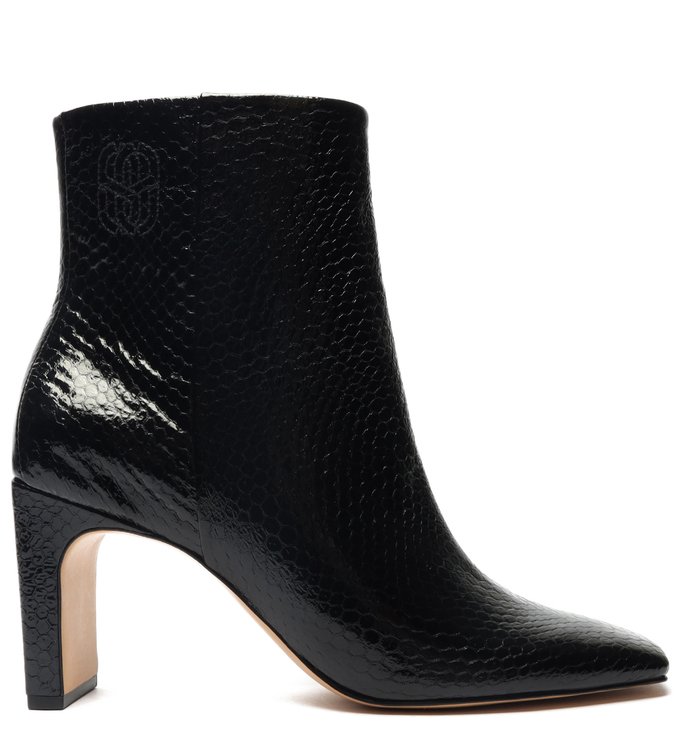 Bota Cano Curto Salto Alto Snake Preta