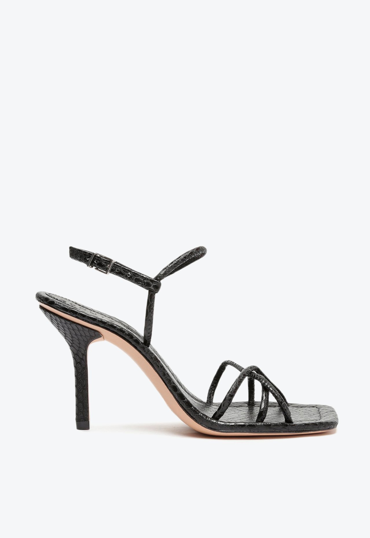 Sandália Salto Alto Snake Tiras Couro Preta | Schutz