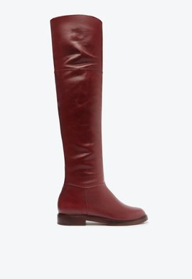 Bota Montaria Over the Knee Couro Salto Baixo Vermelha