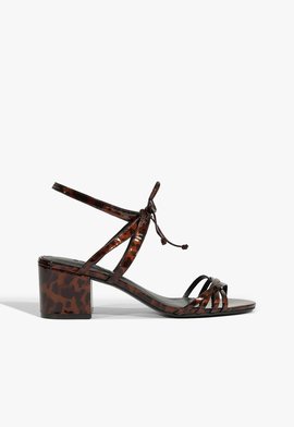 Sandália Salto Bloco Médio Verniz Animal Print