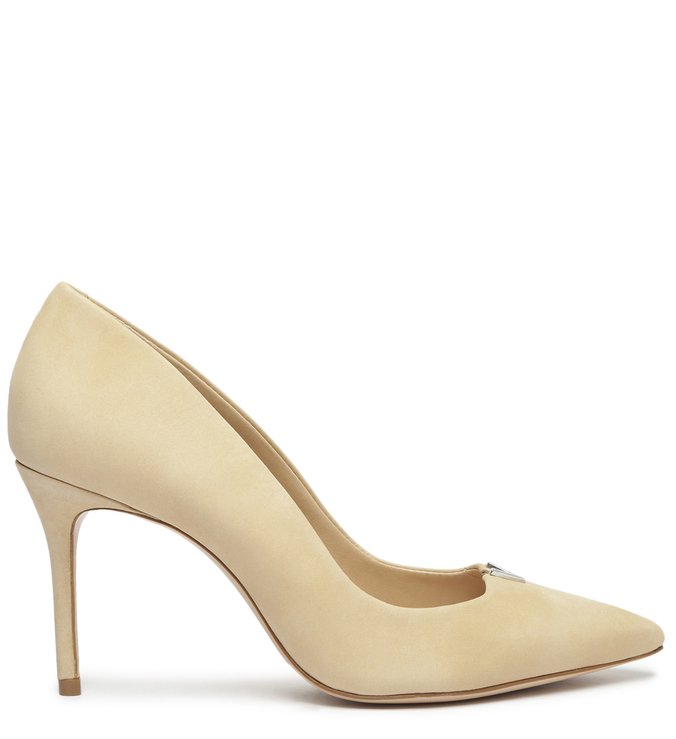 Sapato Scarpin Salto Fino Nobuck Bege