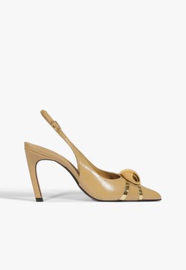 Sapato Scarpin Slingback Salto Couro Enfeite Bege