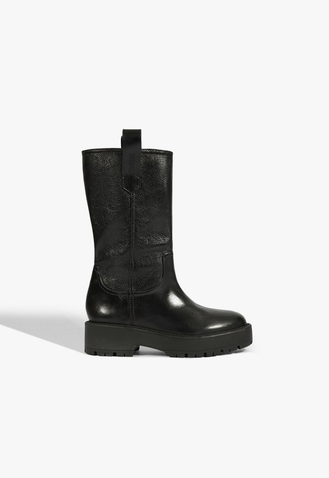 Bota Cano Alto Couro Preta