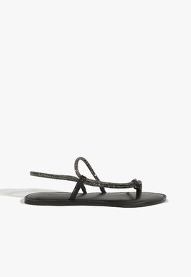 Sandália Flat Couro Preta amarração