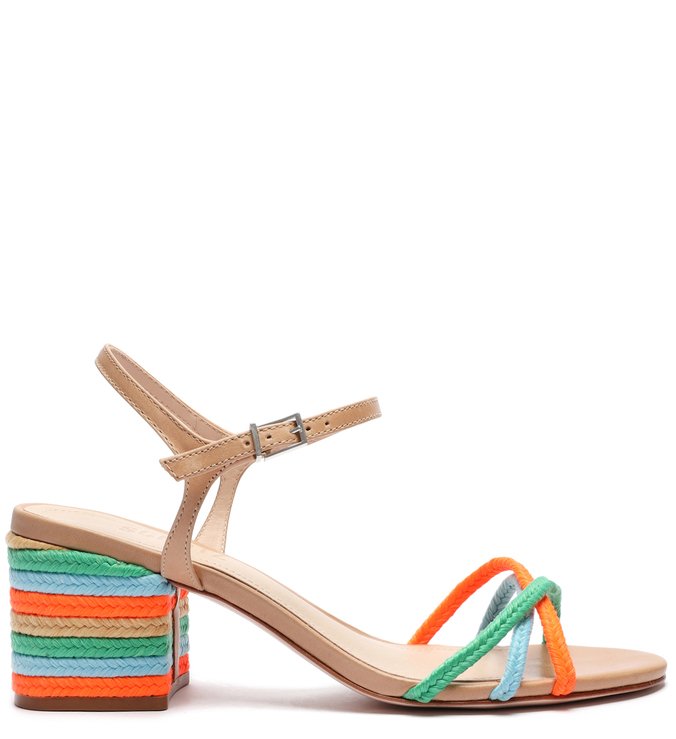 Sandália Block Heel Texture Fresh Orange/Blue