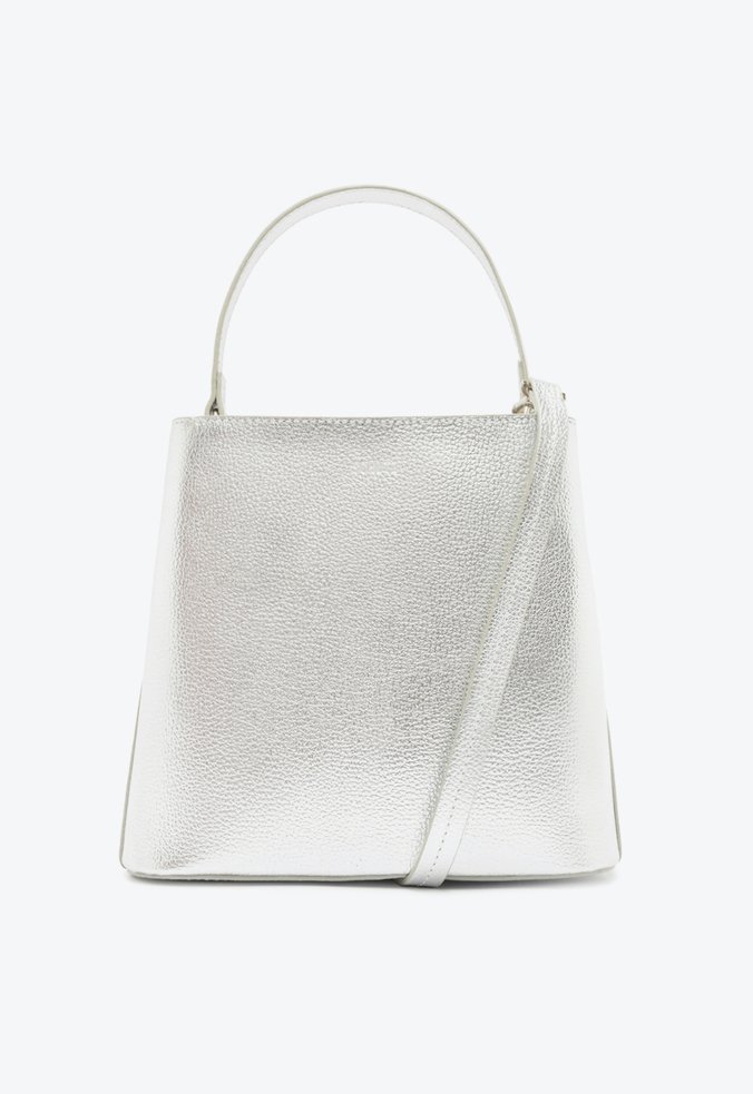 Bolsa Tiracolo Bucket Esther Média Couro Prata