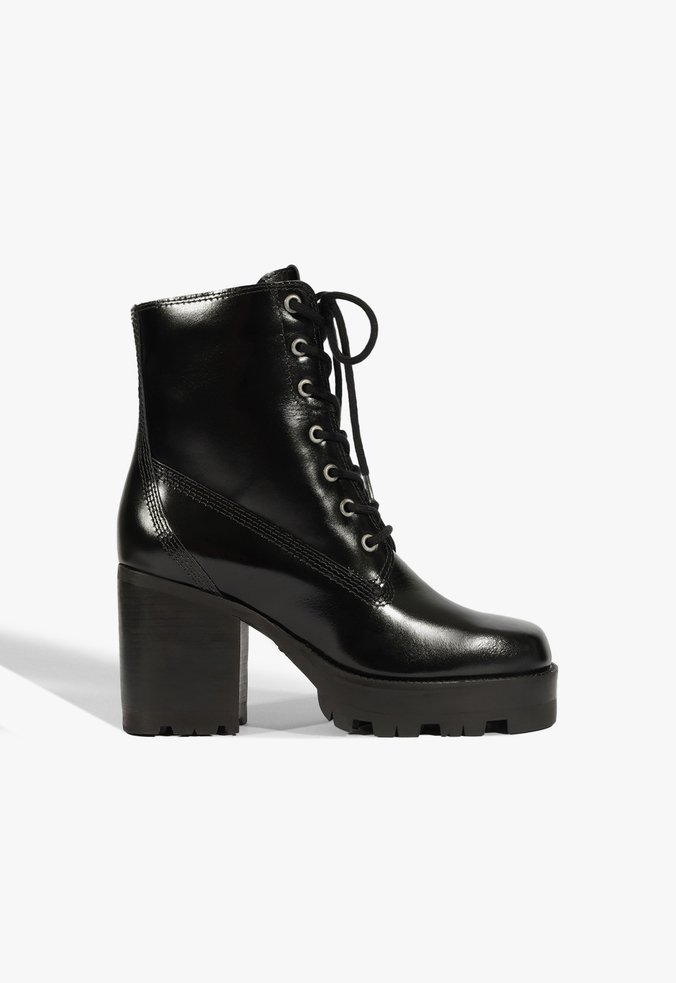 Bota Coturno 240 Lace Couro Salto Alto Preto