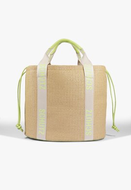 Bolsa Shopping Grande Ráfia Natural Bege e Verde