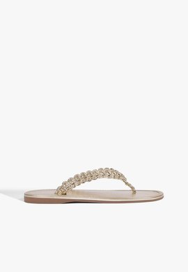 Rasteira Fiorella Flat Tira V Tressê Dourada