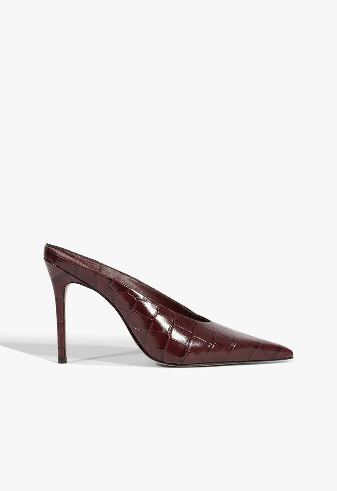 Mule Fresh Boho Salto Fino Alto Couro Vermelha