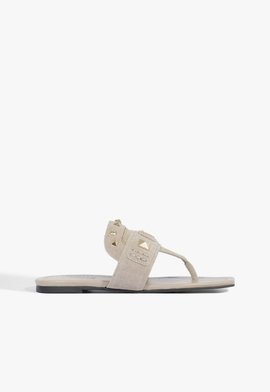 Sandália Rasteira Jade Couro Bege