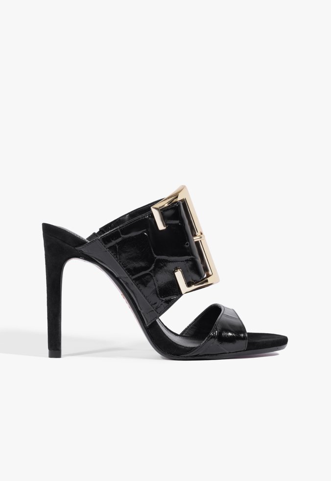 Sandália Croco Gator Couro Preto