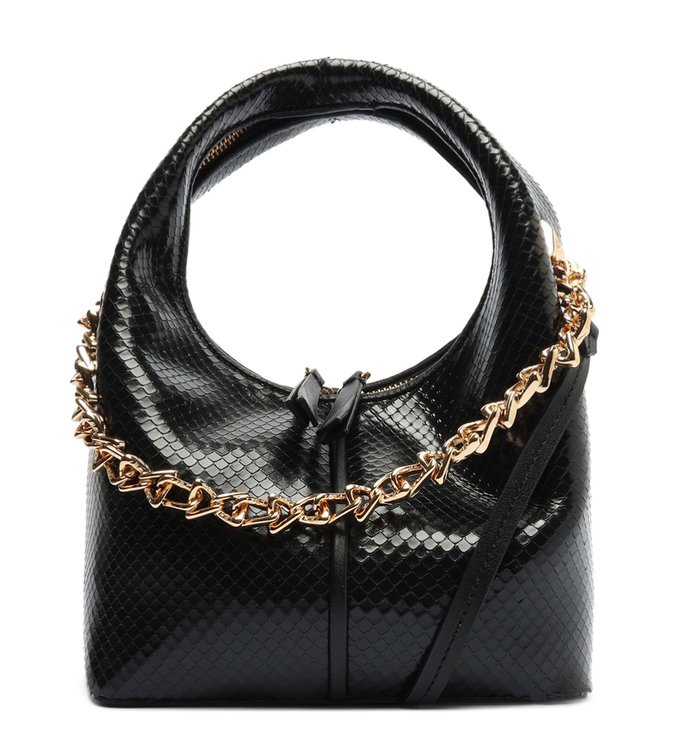 Bolsa Tiracolo Pequena Wanted Corrente Couro Snake Preta