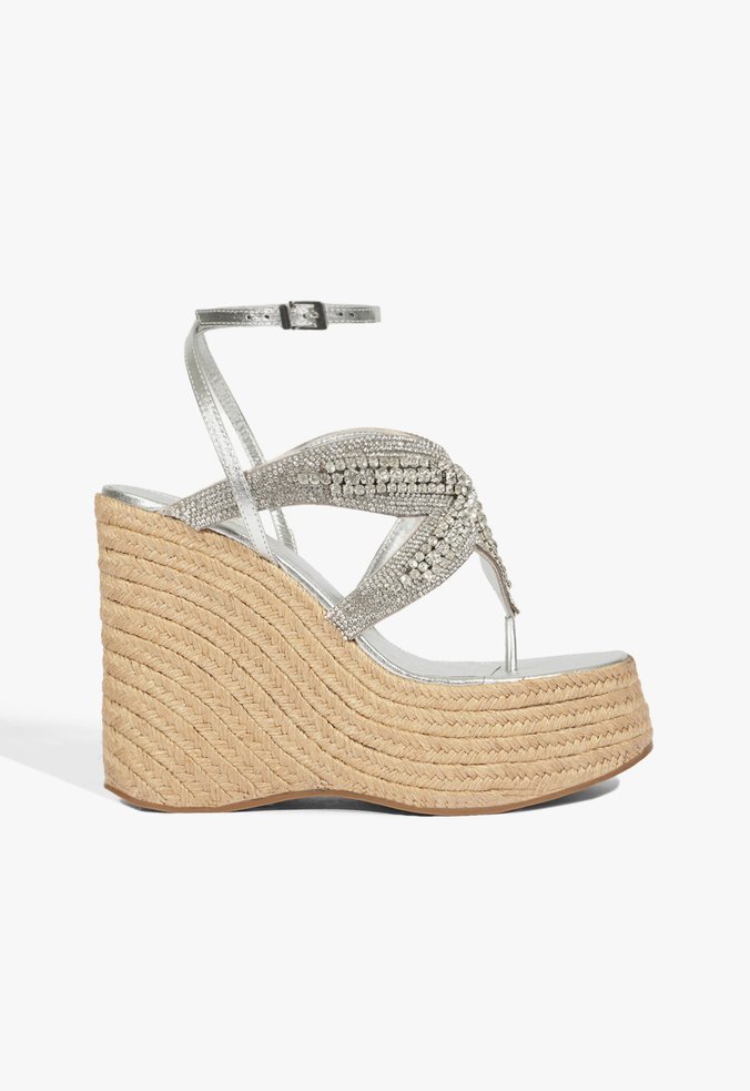 Sandália Anabela Tiras De Brilho Prata