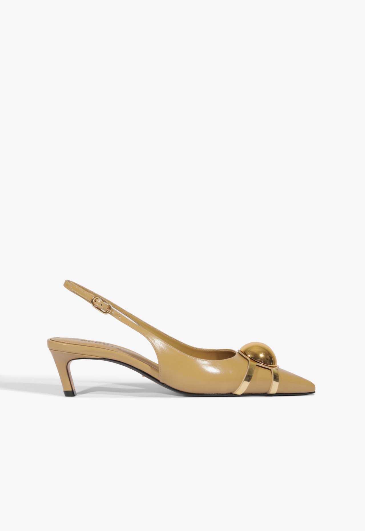 Scarpin Slingback Salto Mini Couro Enfeite Bege | Schutz