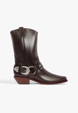 Bota Salto Bloco Couro Marrom