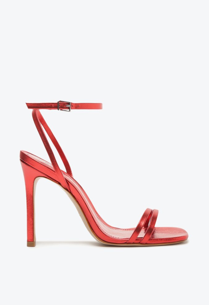 Sandália Salto Alto Altina Couro Metalizado Vermelha Schutz