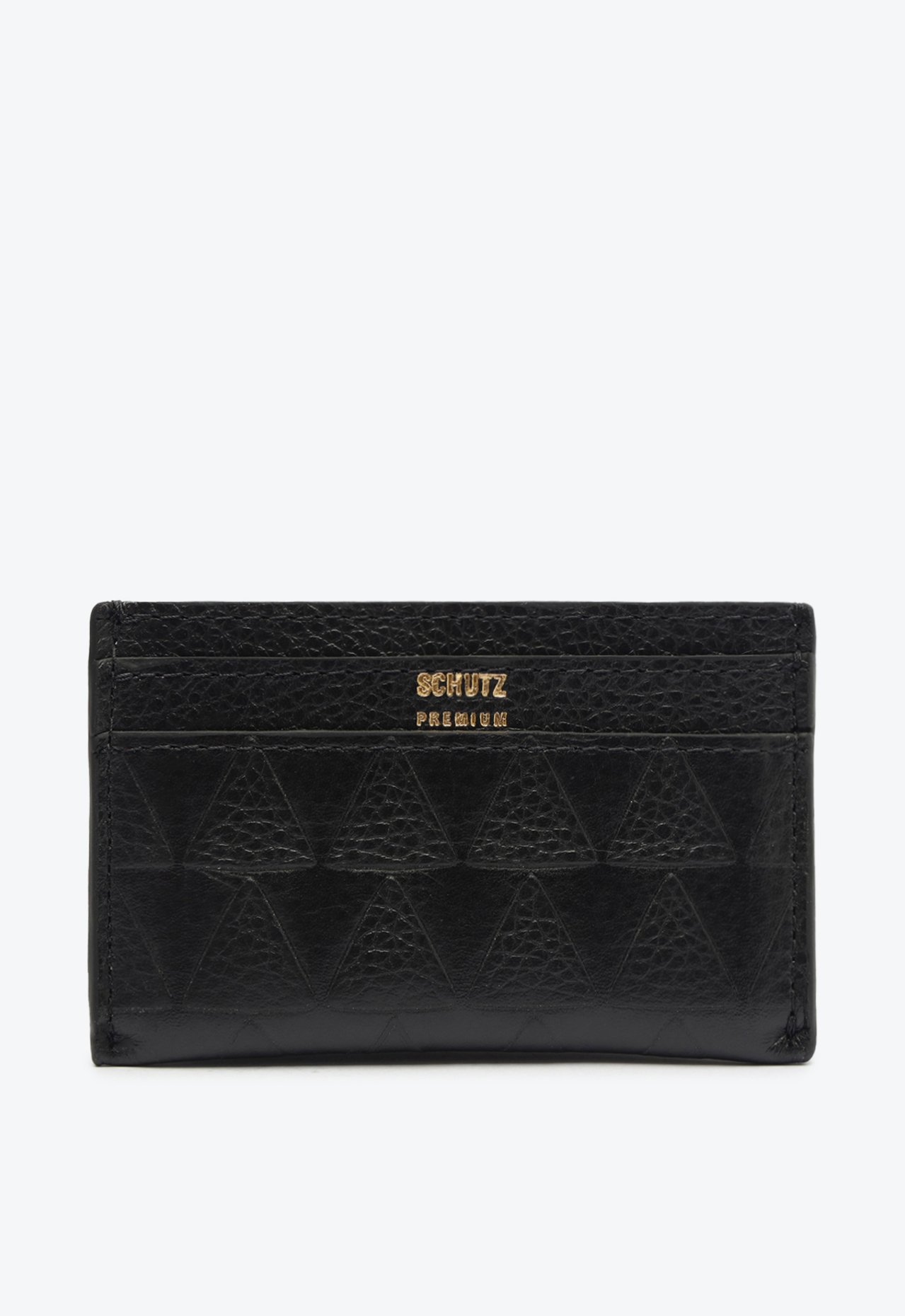 Porta Cartões Grande Triangle Grained Couro Preto | Schutz