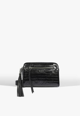 Bolsa Tiracolo Média Mirella Couro Croco Preta