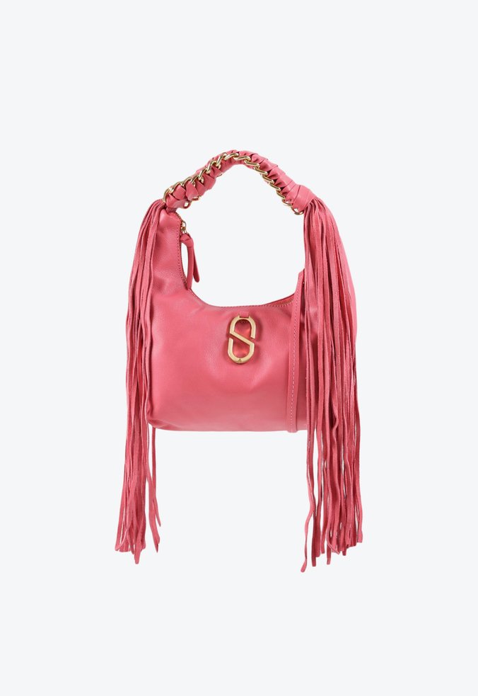 Bolsa Tiracolo Pequena Blossom Couro Franjas Rosa