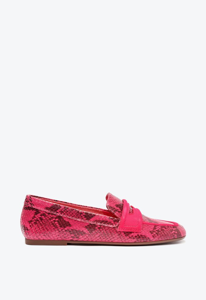 Sapato Mocassim Couro Snake Rosa