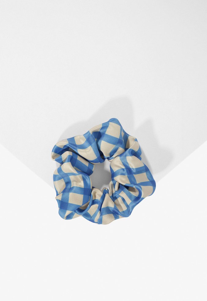 Scrunchie Cabelo Tecido Xadrez Azul